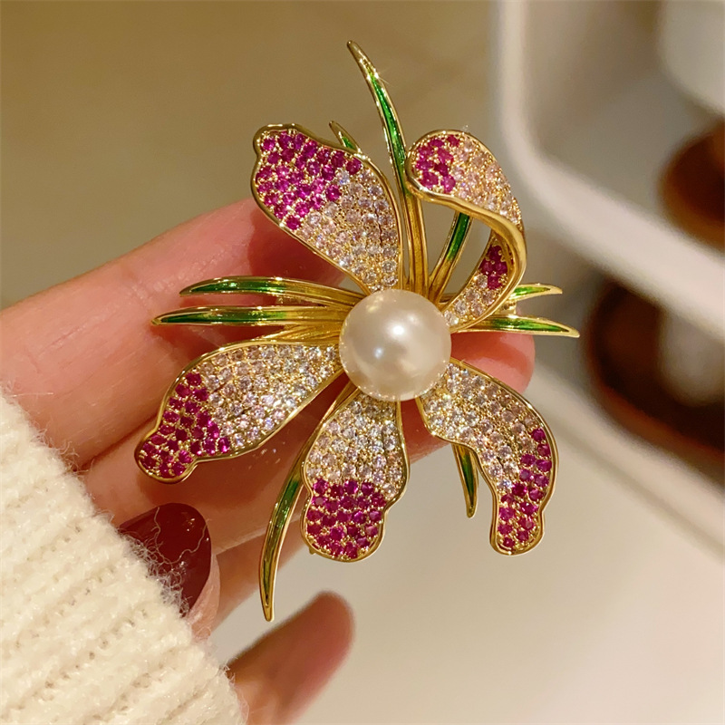 Trâm Cài Áo Hoa Phong Lan Đính Ngọc Trai - Hình ảnh 4