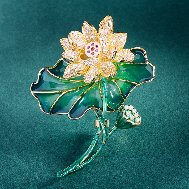 Trâm Cài Áo Hoa Lá Sen Đính Đá - Hình ảnh 5