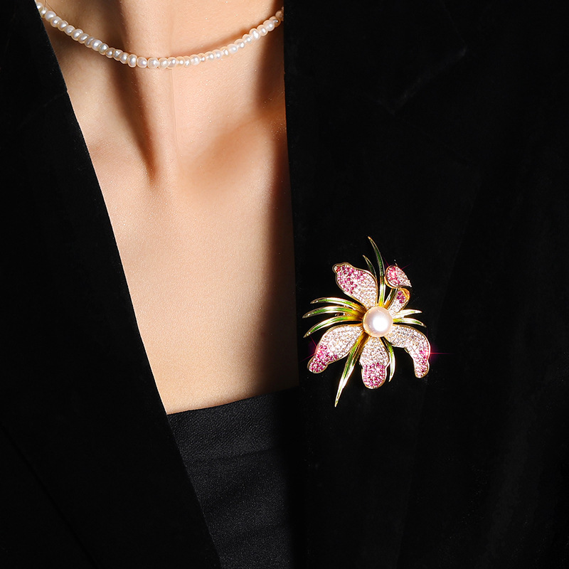 trâm cài áo hoa phong lan đính đá