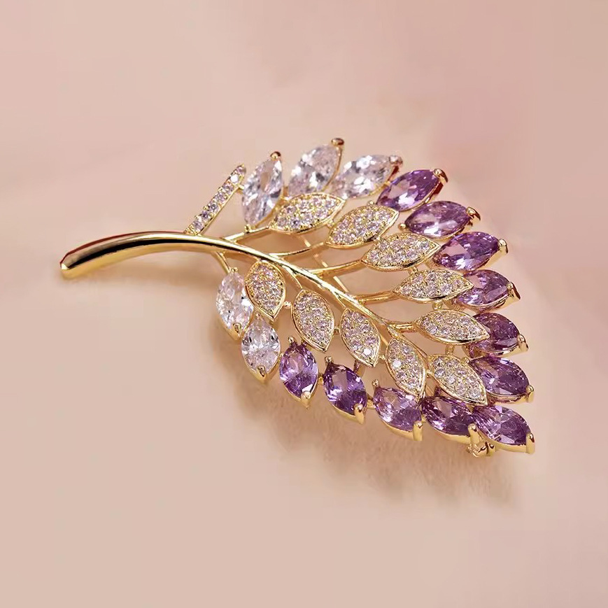 Trâm Cài Áo Lá Đính Phale Tím Cao Cấp - Hình ảnh 4