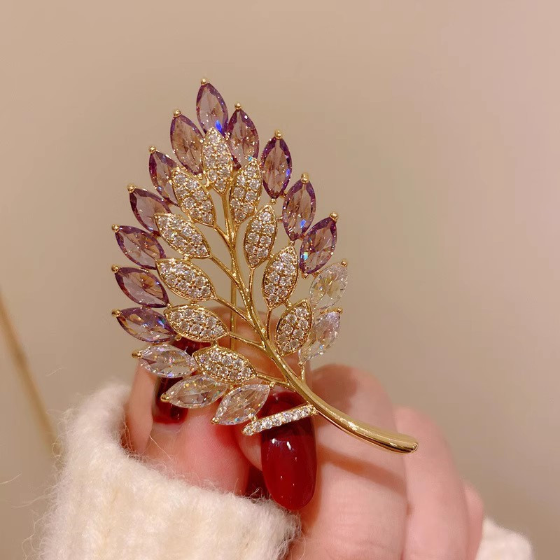 Trâm Cài Áo Lá Đính Phale Tím Cao Cấp - Hình ảnh 9