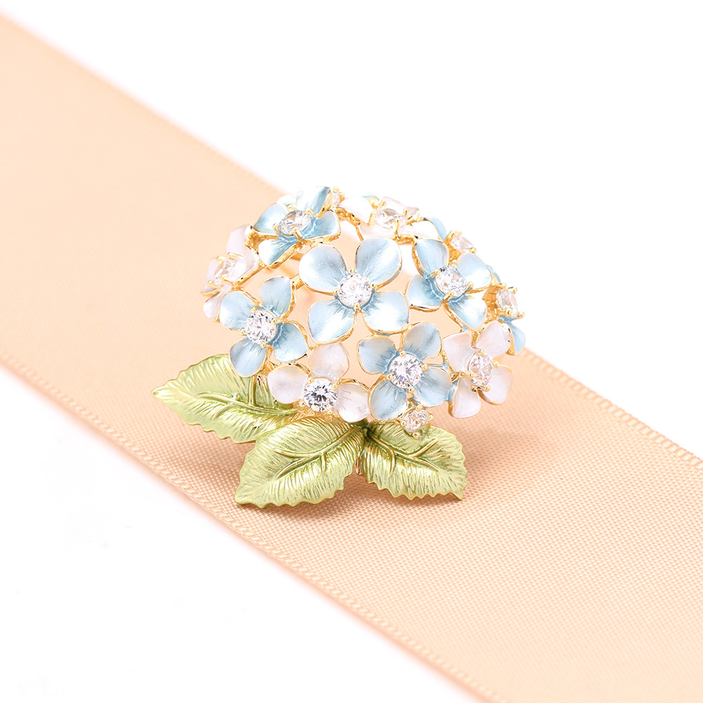 Trâm Cài Áo Hoa Cẩm Tú Cầu Xanh Đính Đá - Hình ảnh 5