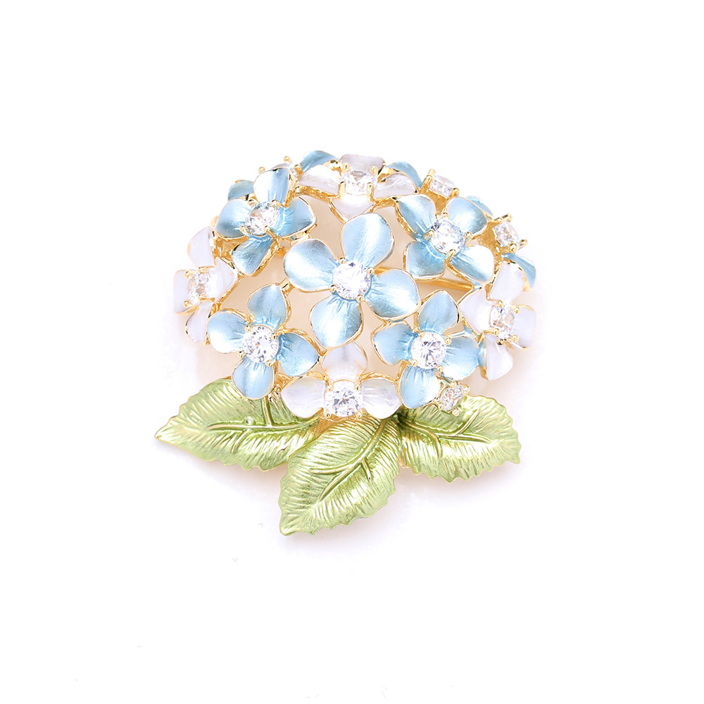 Trâm Cài Áo Hoa Cẩm Tú Cầu Xanh Đính Đá - Hình ảnh 6