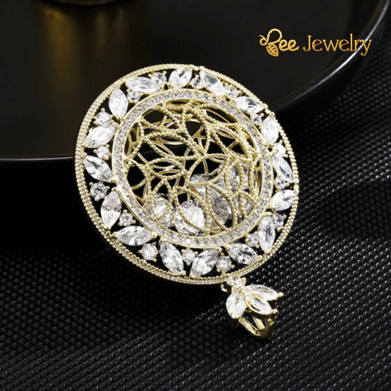 trâm cài áo đĩa ren rỗng đính đá