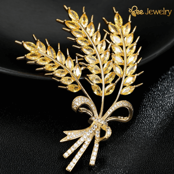 trâm cài áo 3 bông lúa vàng đính đá