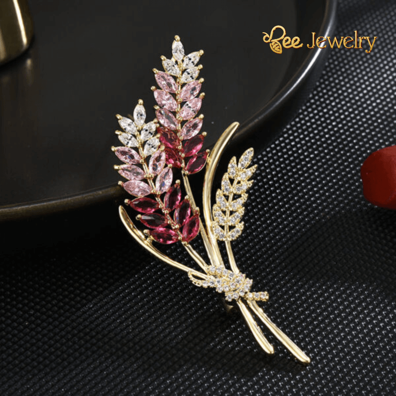 trâm cài áo bông lúa đính đá phale hồng