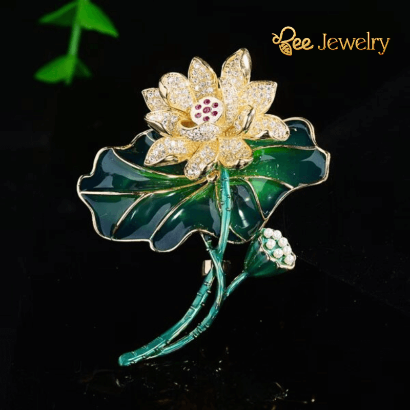 trâm cài áo hoa lá sen đính đá