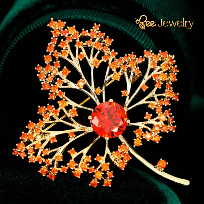 trâm cài áo lá phong đính phale đỏ