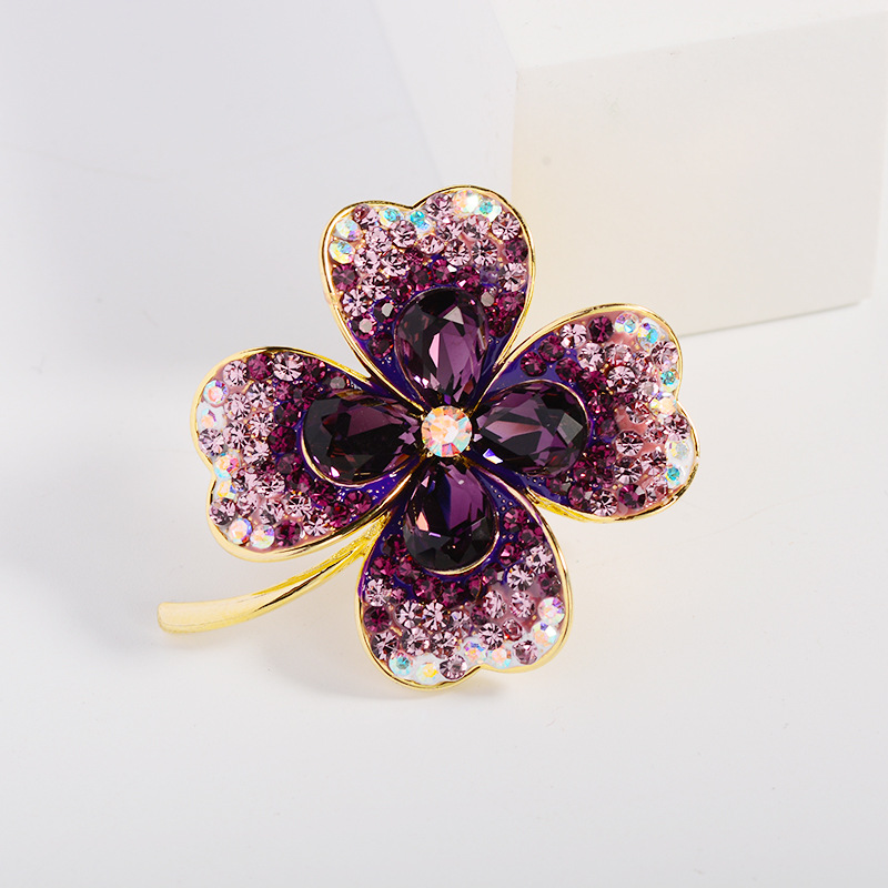 Trâm Cài Áo Cỏ 4 Lá Đính Phale Tím - Hình ảnh 8