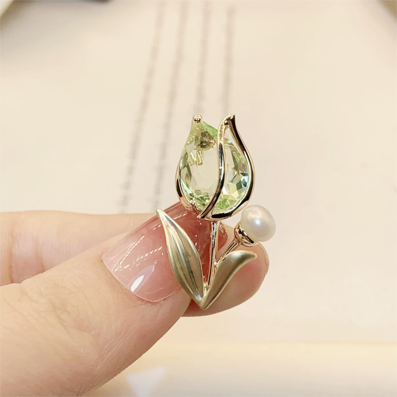 Trâm Cài Áo Hoa Tulip Phale Xanh Đính Ngọc Trai - Hình ảnh 7