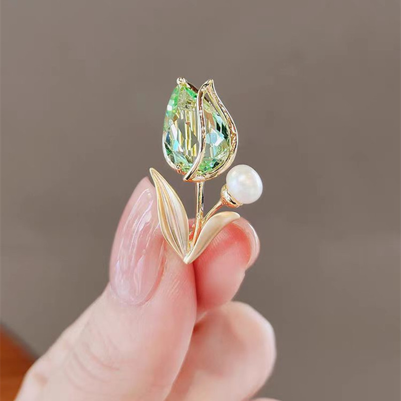 Trâm Cài Áo Hoa Tulip Phale Xanh Đính Ngọc Trai - Hình ảnh 6