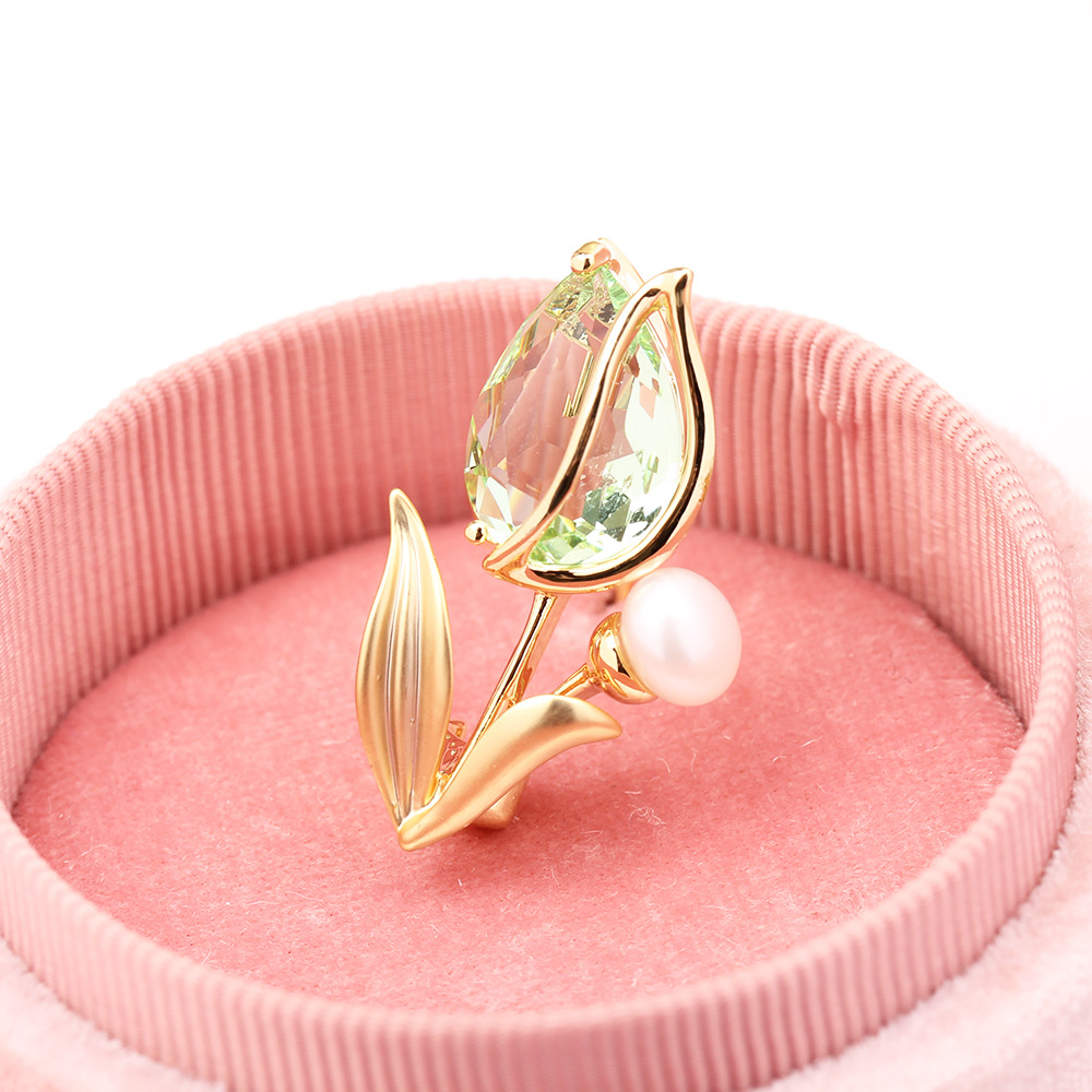 Trâm Cài Áo Hoa Tulip Phale Xanh Đính Ngọc Trai - Hình ảnh 4