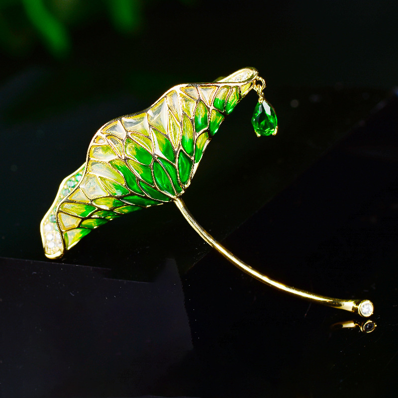 Trâm Cài Áo Lá Sen Xanh Đính Ngọc Trai - Hình ảnh 7