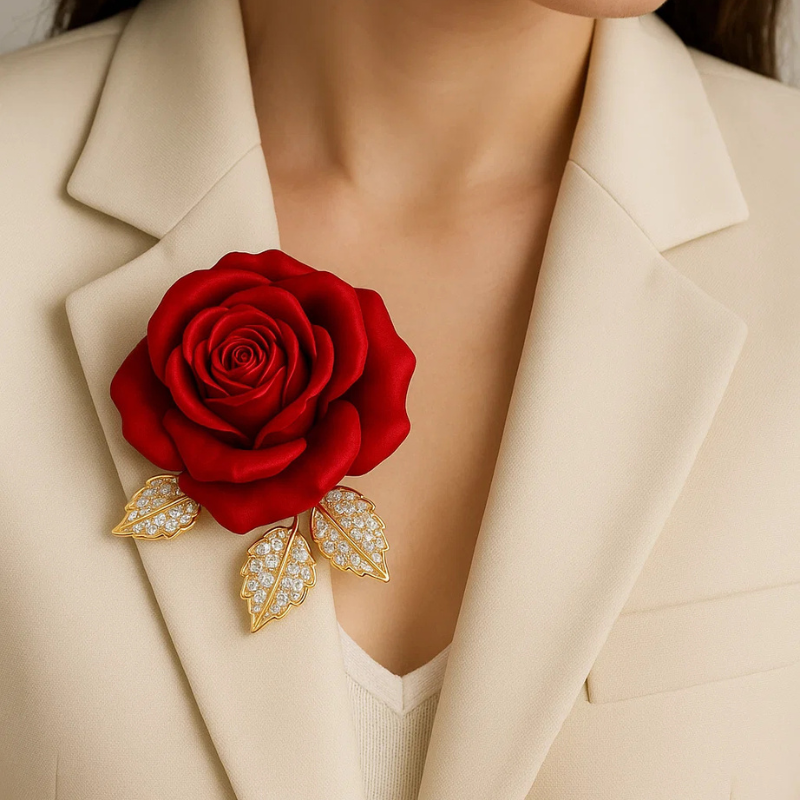 cài áo hoa hồng đính đá